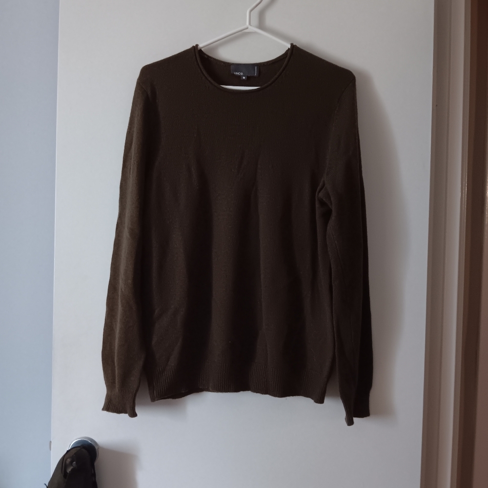 VINCE Brown Camel Hair + Wool Crew Oversized Sweater M - Picture 2 of 5